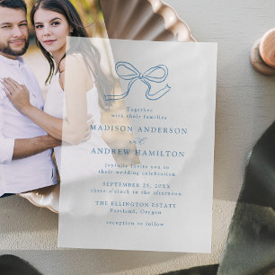 Elegant Blue Bow Wedding Vellum Invitations