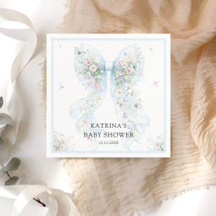 Elegant Blue Bow Wildflower Baby Shower Napkins
