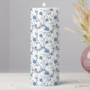 Elegant Blue Bows and floral bough Pillar Candle