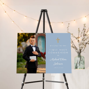 Elegant Blue Boy Photo First Communion Welcome Foam Board