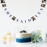 Elegant Blue Bridal Shower Bunting Flags<br><div class="desc">Add a touch of elegance to your bridal shower decorations with our Elegant Blue Bridal Shower Bunting Flags. These dark blue flags, adorned with your cherished photos and the words "She said yes, " make for the perfect bridal shower banner. Easily customize them to suit your style, and don't hesitate...</div>