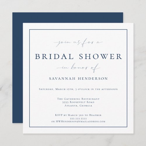 Elegant Blue Bridal Shower Classic Invitation