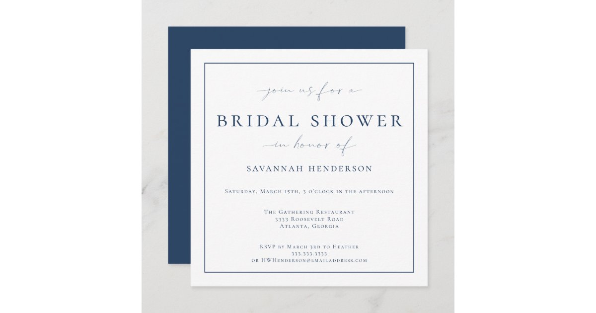 Elegant Blue Bridal Shower Classic Invitation Zazzle