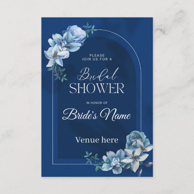 Elegant Blue Bridal Shower Invitation Customizable (Front)