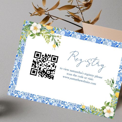 Elegant Blue bridal shower or baby shower registry Enclosure Card
