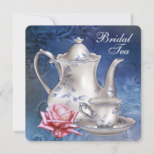 Elegant Blue Bridal Tea Party Invitations