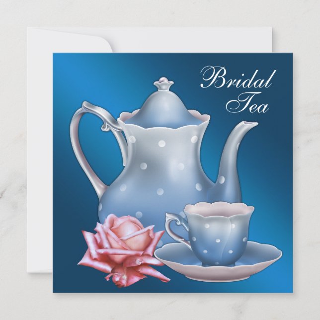 Elegant Blue Bridal Tea Party Invitation (Front)