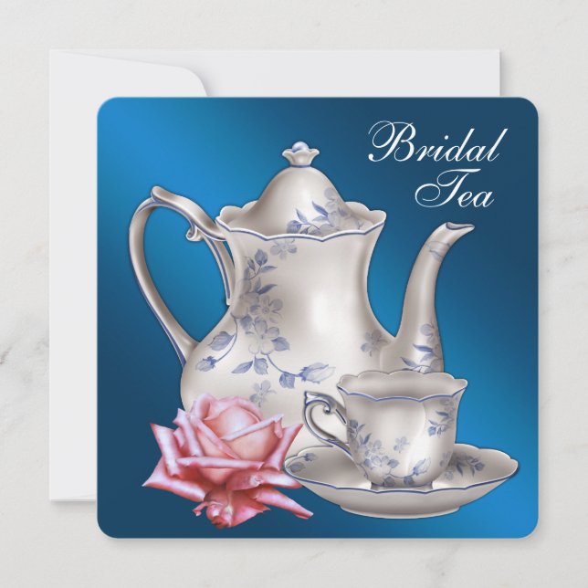 Elegant Blue Bridal Tea Party Invitation (Front)