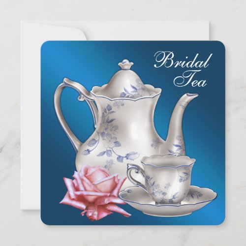 Elegant Blue Bridal Tea Party Custom Invite