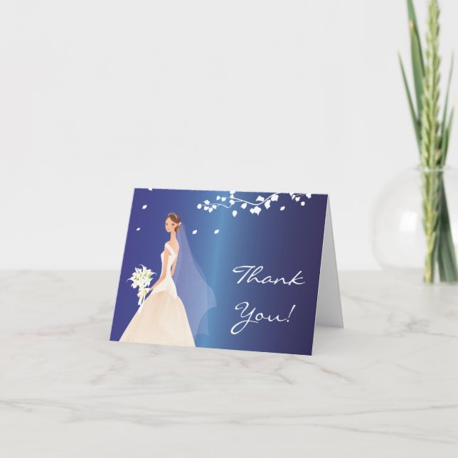 Elegant Blue Bride Thank You Note Card (Front)