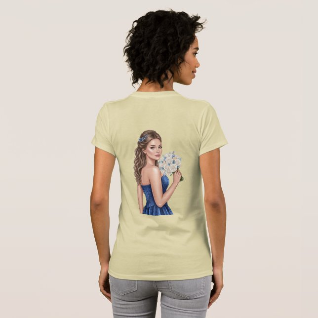 Elegant Blue Bridesmaid Portrait Illustration T-Shirt (Back Full)