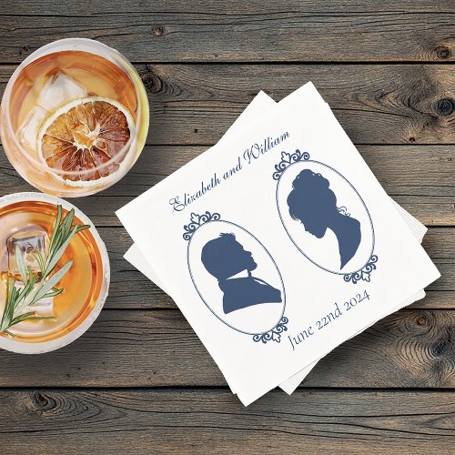 Elegant Blue Bridgerton Regency Cameo Roses Napkins