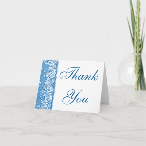 Elegant Blue Brocade border Thank you note card