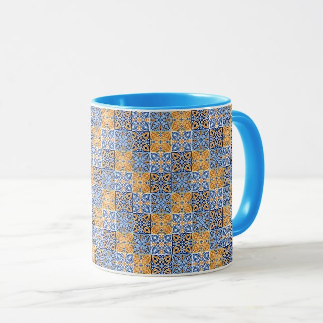 Elegant blue& brow yellow Italian  pattern  Mug (Front Right)
