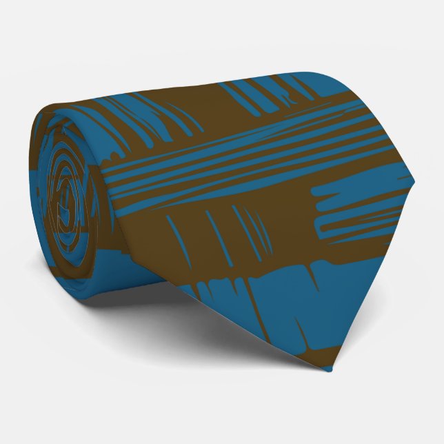 Elegant blue &brown abstract pattern  neck tie (Rolled)