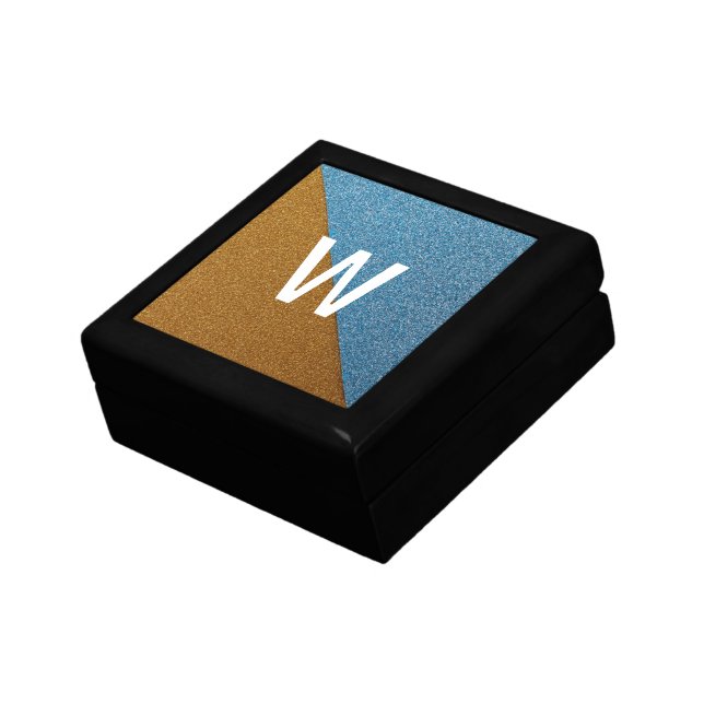 Elegant Blue &Brown Glitter Monogram Gift Box (Side)