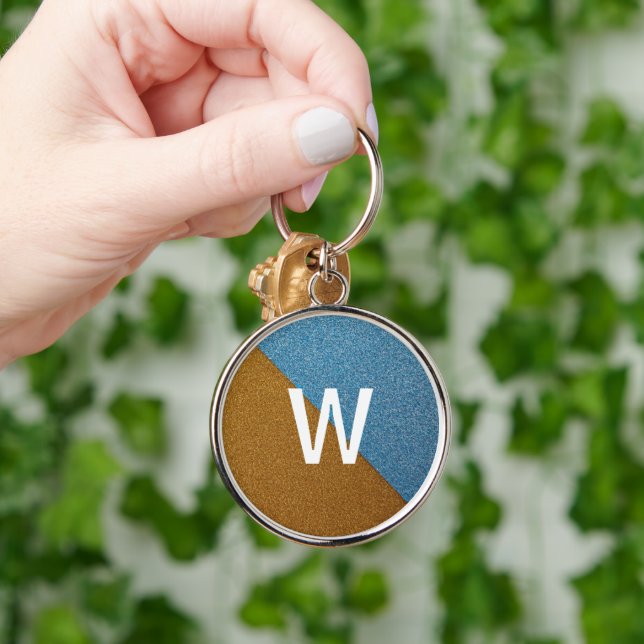 Elegant Blue &Brown Glitter Monogram Keychain (Hand)