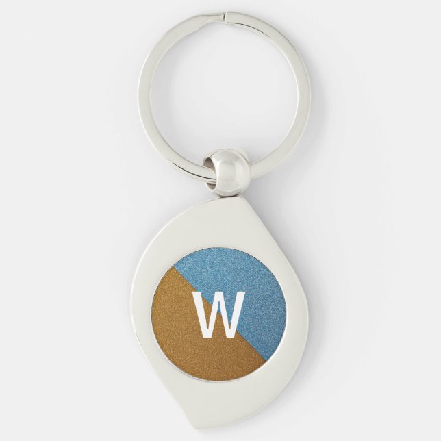 Elegant Blue &Brown Glitter Monogram Keychain (Front)
