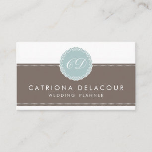 Elegant Blue & Brown Green Monogram Business Card