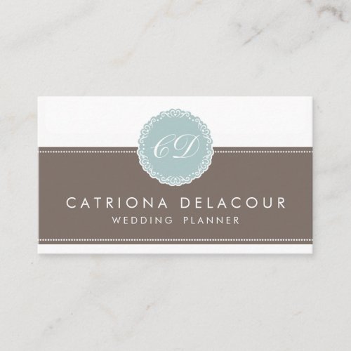 Elegant Blue &amp; Brown Green Monogram Business Card