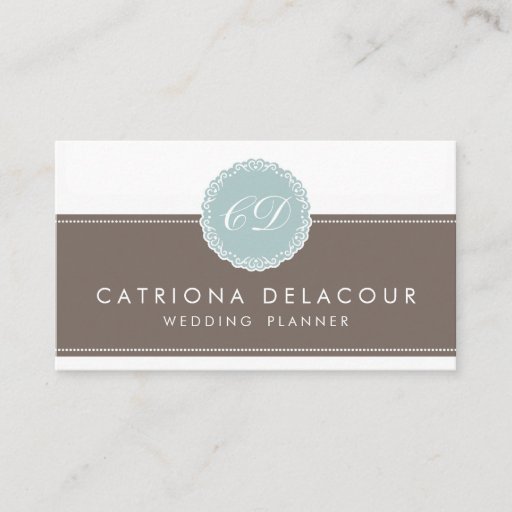 Customizable Elegant Blue &amp; Brown Green Monogram Business Card