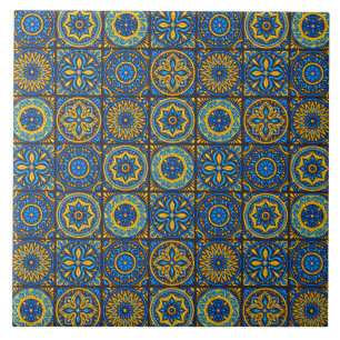 Elegant blue& brown Moroccan pattern Ceramic Tile