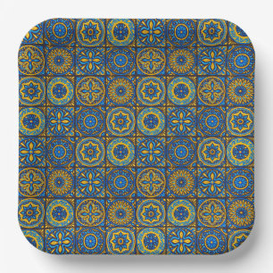 Elegant blue& brown Moroccan pattern Paper Plates
