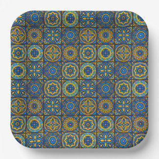Elegant blue& brown Moroccan pattern Paper Plates
