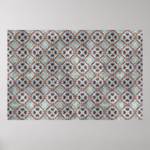 Elegant Blue Brown Mosaic Kaleidoscope Pattern Poster