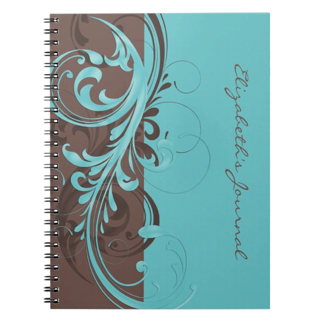 Elegant Blue Brown Personalized Journal Notebook (Front)