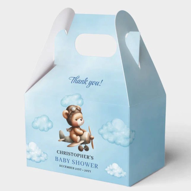 Elegant Blue Brown Teddy Bear Aviator Baby Shower  Favor Boxes (Elegant Blue Brown Teddy Bear Aviator Baby Shower Favor Box

)