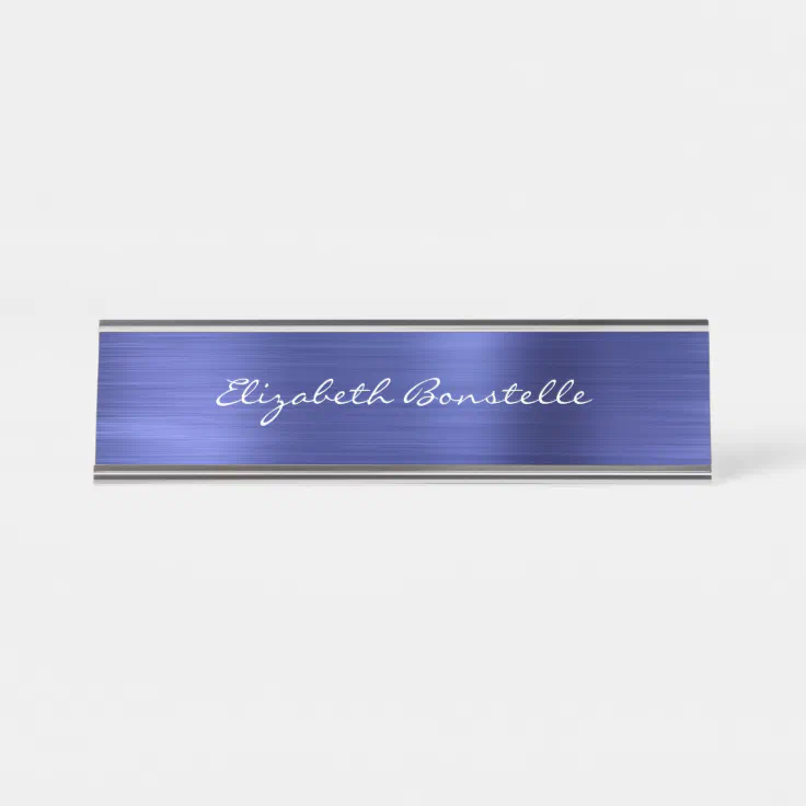 Elegant Blue Brushed Metal Handwriting Desk Name Plate Zazzle