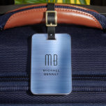 Elegant Blue Brushed Metal Monogrammed Luggage Tag<br><div class="desc">Elegant Blue Brushed Faux Metallic Monogrammed Luggage Tag</div>