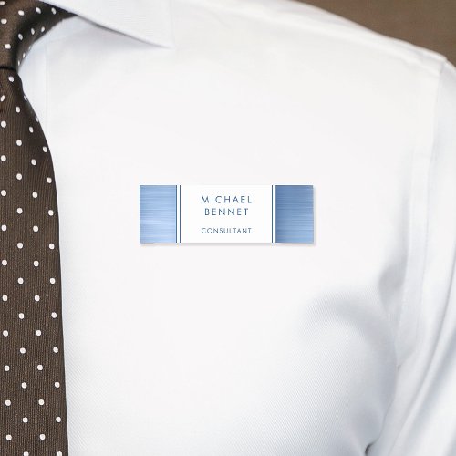 Elegant Blue Brushed Metallic Business Name Tag