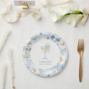 Elegant Blue Bubbly Brunch Bridal Shower Paper Plates