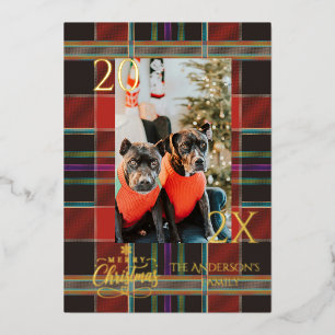 Elegant Blue Buffalo Plaid Christmas Foil Holiday Card