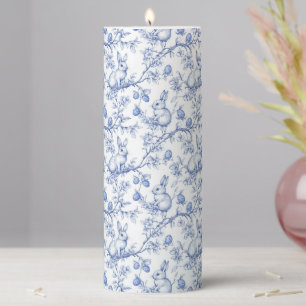Elegant Blue Bunny Toile Easter Pillar Candle