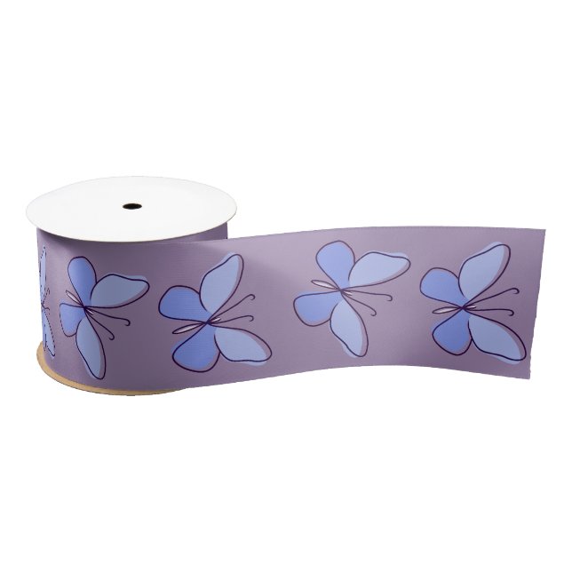 Elegant Blue Butterflies on Violet Satin Ribbon (Spool)