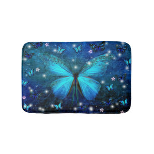 Elegant Blue Butterfly Bath Mat