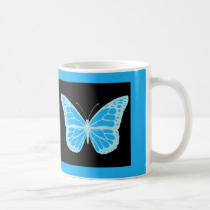 Elegant Blue Butterfly Black Background Coffee Mug
