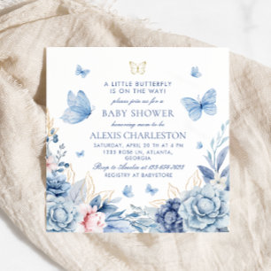 Elegant Blue Butterfly Boy Baby Shower Invitation