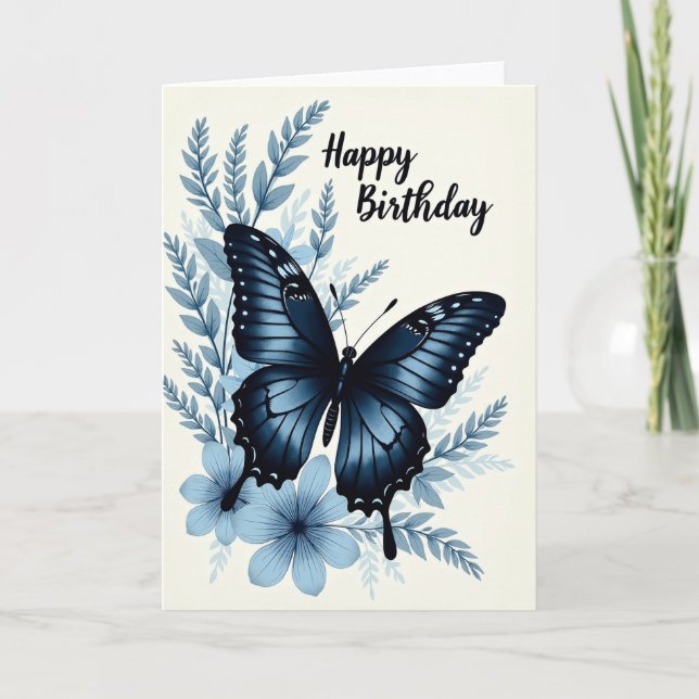 Elegant Blue Butterfly Card (Front)