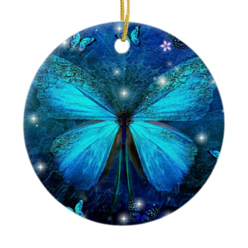 Elegant Blue Butterfly Ceramic Ornament