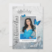 Elegant Blue Butterfly Cinderella Quinceanera Invitation (Back)