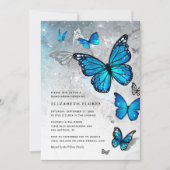 Elegant Blue Butterfly Cinderella Quinceanera Invitation (Front)