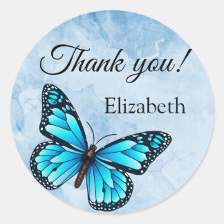 Elegant Blue Butterfly Classic Round Sticker