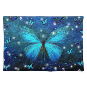 Elegant Blue Butterfly Cloth Placemat