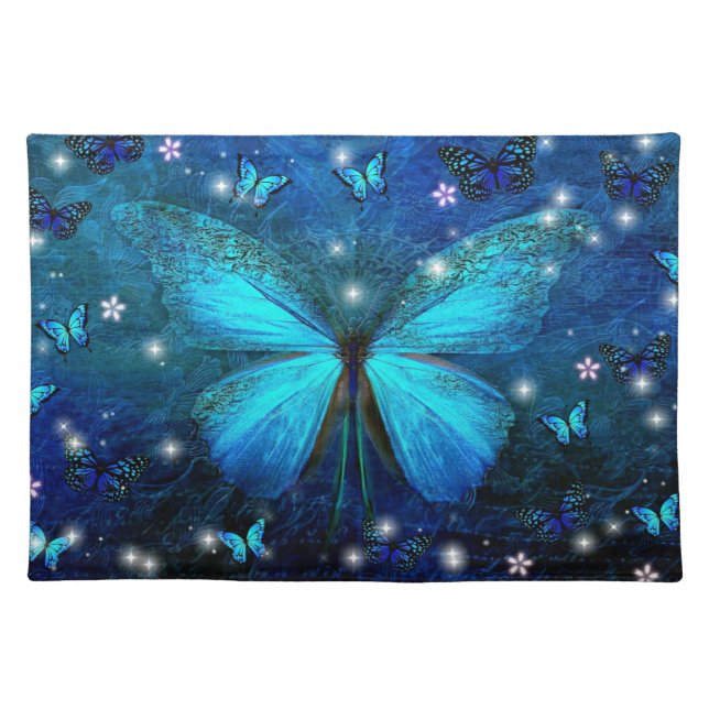 Elegant Blue Butterfly Cloth Placemat (Front)