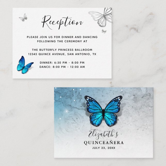 Elegant Blue Butterfly Details Enclosure Card (Front/Back)