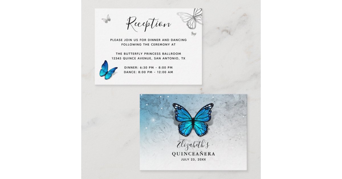 Elegant Blue Butterfly Details Enclosure Card Zazzle
